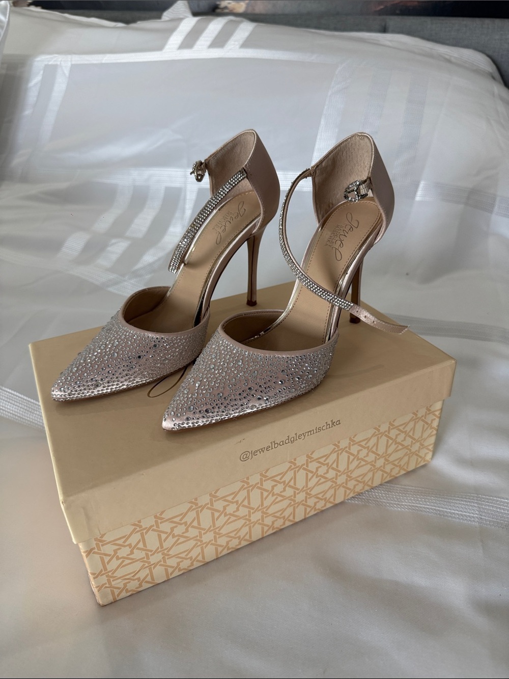 Badgley Mischka Blush Crystal-Embellished Pointed Toe Heels